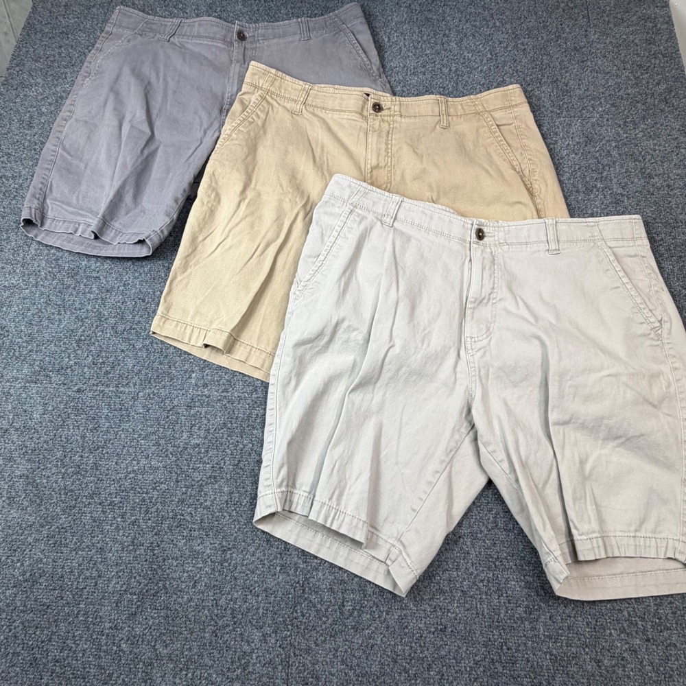 Iron Flex Mens Chino Shorts Lot of 3 Size 38 Grey Tan Khaki Casual Flat Front